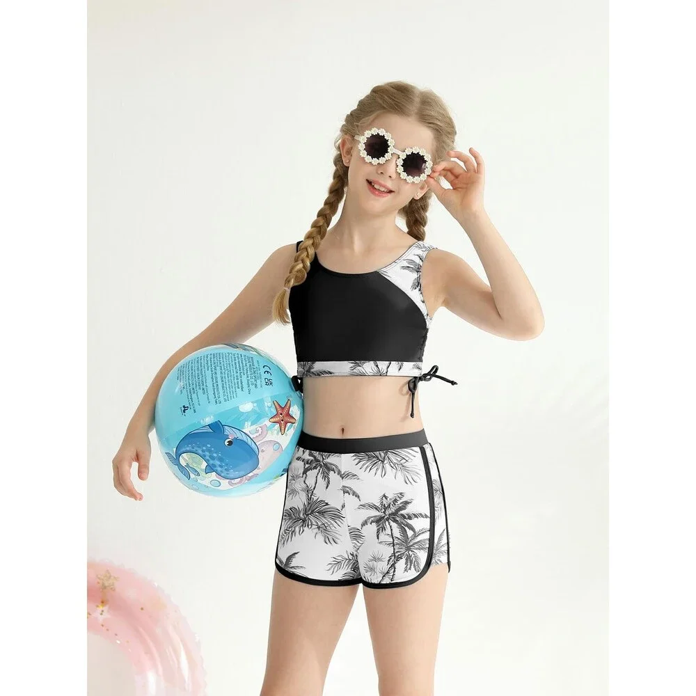 Girls' 3 Piece Bikini Bathing Suit Printed Sport Swimsuits Shorts Cove 11-12Y